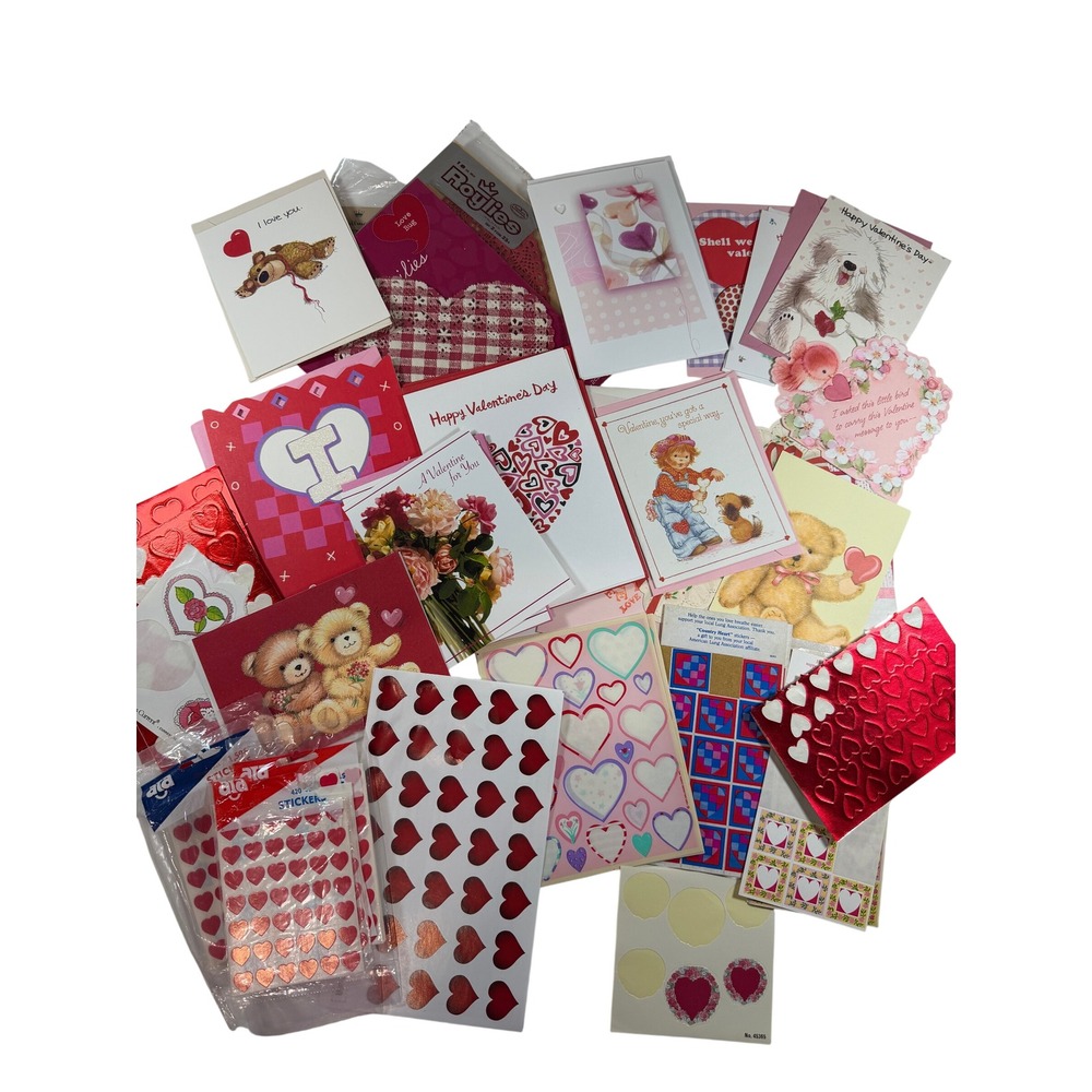 VTG Valentine Card Sticker Doilies Lot Red Pink Mixed Ephemera